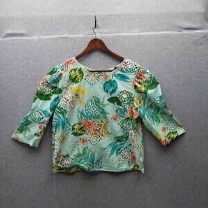 Soho New York & Company Floral Eyelet Cotton Blouse With 3/4 Bell Sleeves